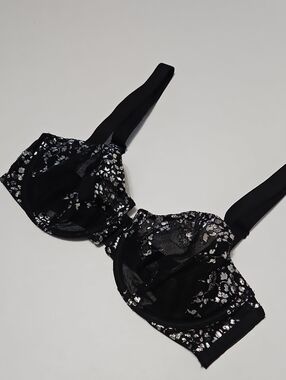 Victoria's Secret Black Sheer Underwire Bra with Silver Floral Accents Size 34D